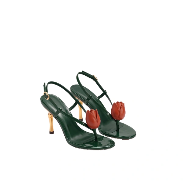 JW PEI Amara 3D Tulip Toe-Post Heels in Emerald Green | Heels | Coveti