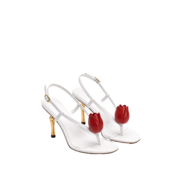 JW PEI Amara 3D Tulip Toe-Post Heels in White | Heels | Coveti
