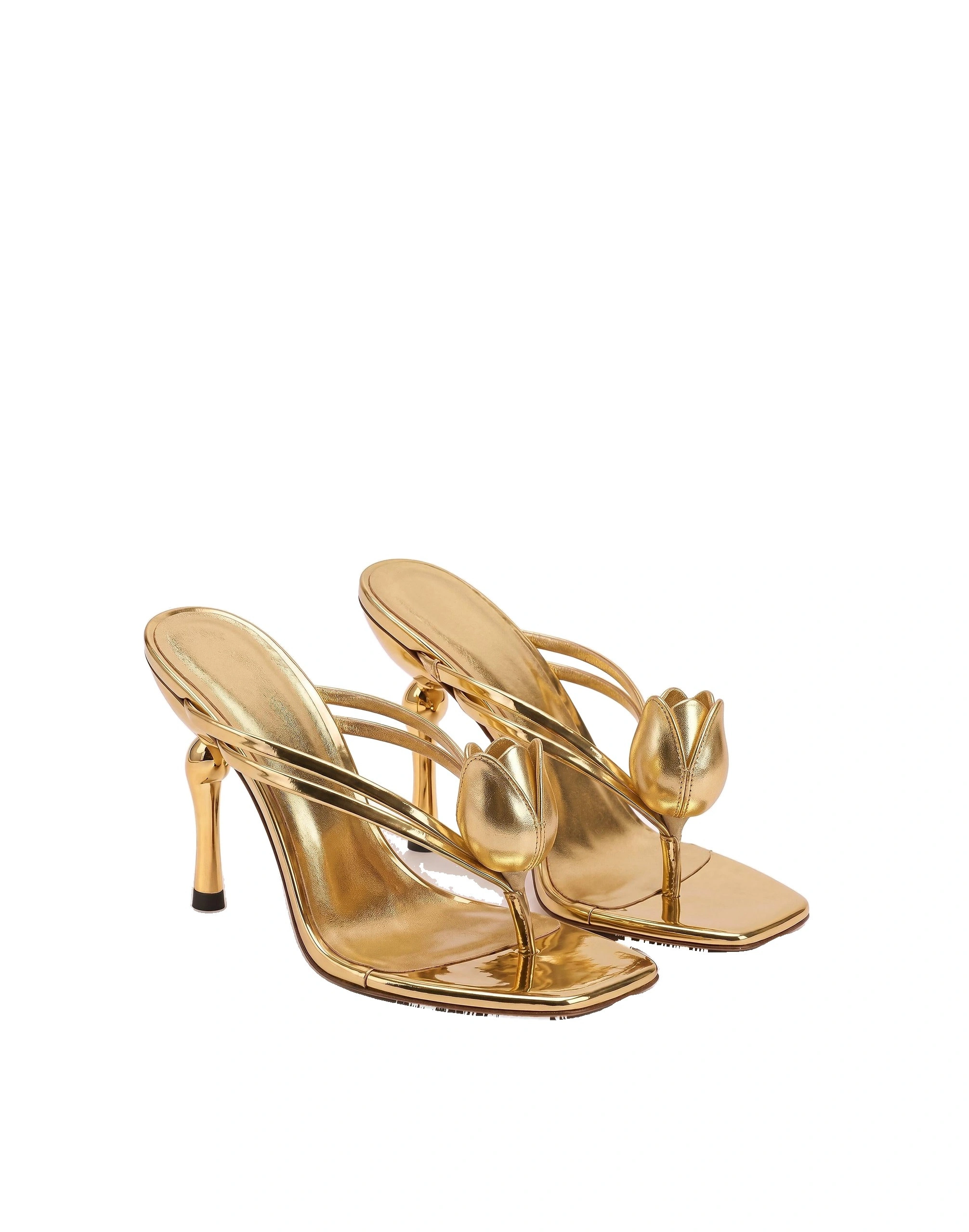 JW PEI Amara Metallic 3D Tulip Heeled Sandals in Gold JW PEI Amara Metallic 3D Tulip Heeled Sandals in Gold | Sandals | Coveti