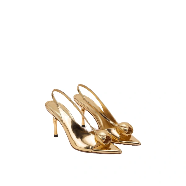 Amara Metallic 3D Tulip Slingback Heels in Gold