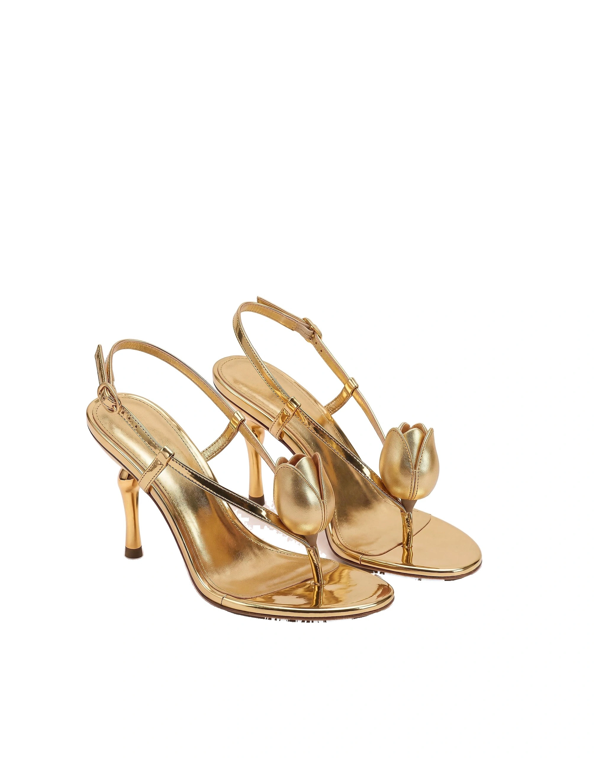 JW PEI Amara Metallic 3D Tulip Toe-Post Heels in Gold JW PEI Amara Metallic 3D Tulip Toe-Post Heels in Gold | Heels | Coveti