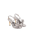 JW PEI Amara Metallic 3D Tulip Toe-Post Heels in Silver | Heels | Coveti