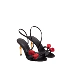 JW PEI Amara Tulip Embroidered Wraparound Heels in Black | Heels | Coveti