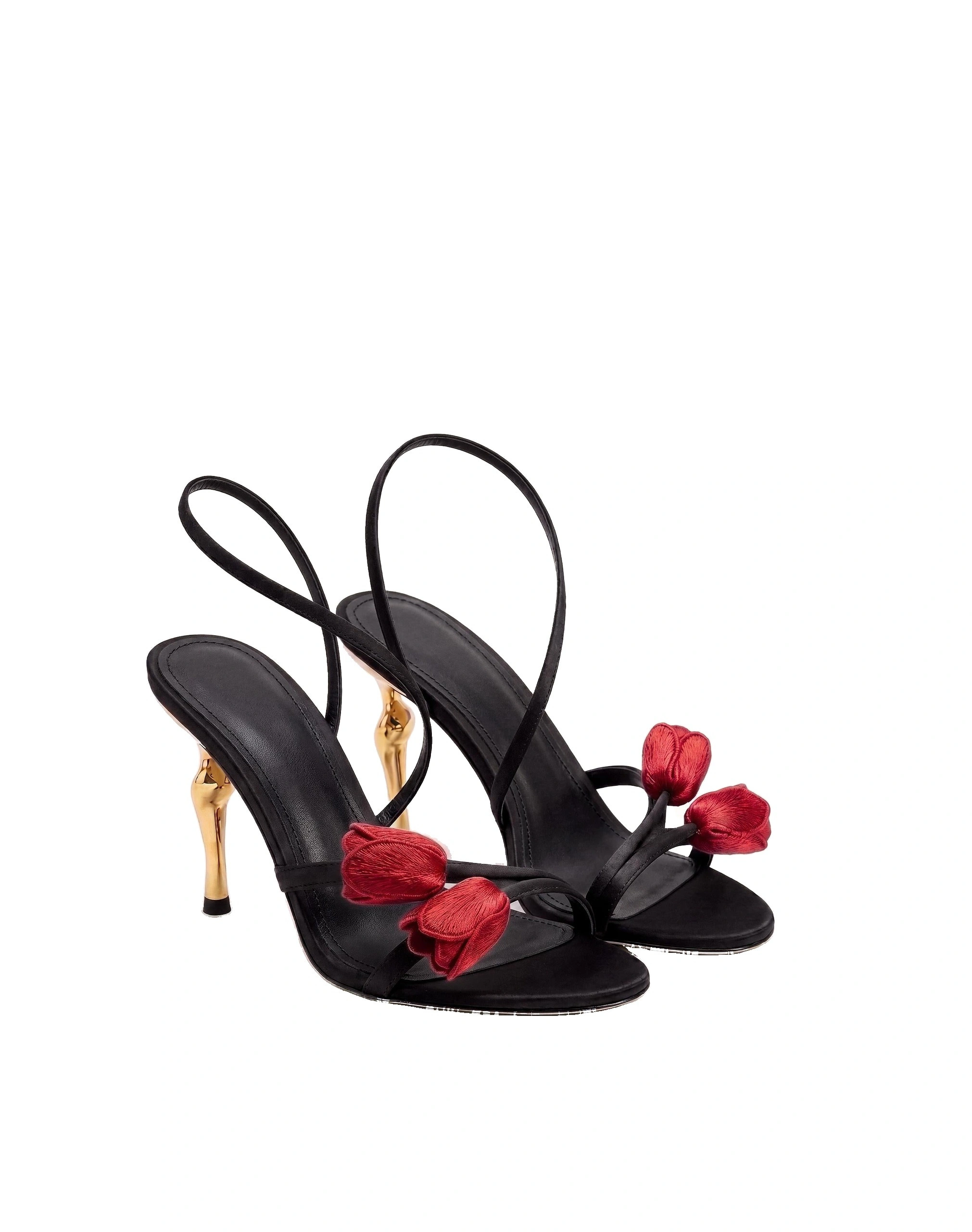 JW PEI Amara Tulip Embroidered Wraparound Heels in Black JW PEI Amara Tulip Embroidered Wraparound Heels in Black | Heels | Coveti