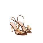 JW PEI Amara Tulip Embroidered Wraparound Heels in Brown | Heels | Coveti