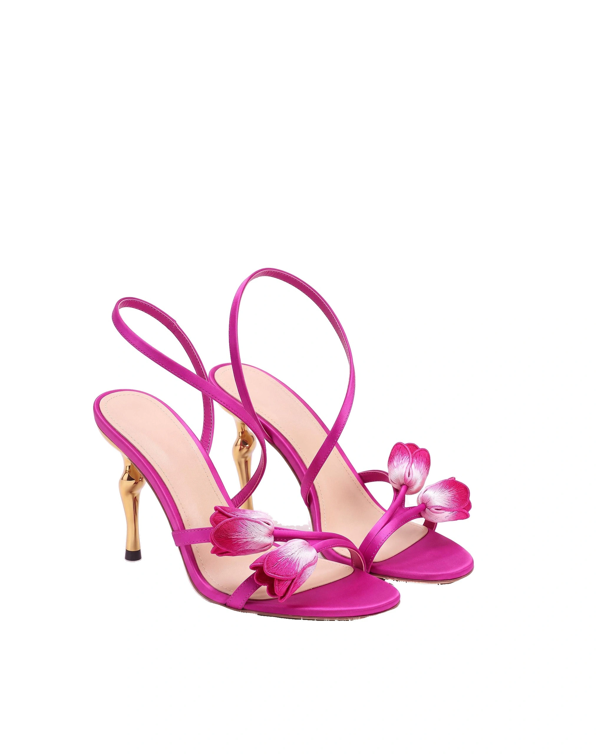 JW PEI Amara Tulip Embroidered Wraparound Heels in Fuchsia JW PEI Amara Tulip Embroidered Wraparound Heels in Fuchsia | Heels | Coveti