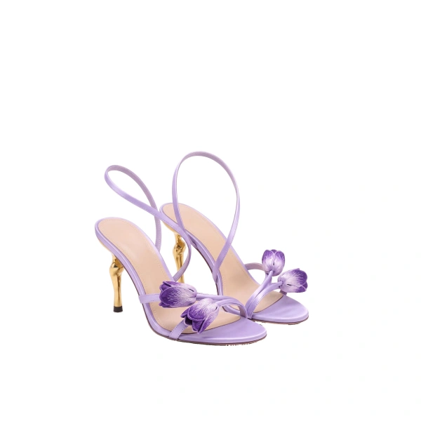 Amara Tulip Embroidered Wraparound Heels in Lavender