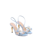 JW PEI Amara Tulip Embroidered Wraparound Heels in Light Blue JW PEI Amara Tulip Embroidered Wraparound Heels in Light Blue | Heels | Coveti