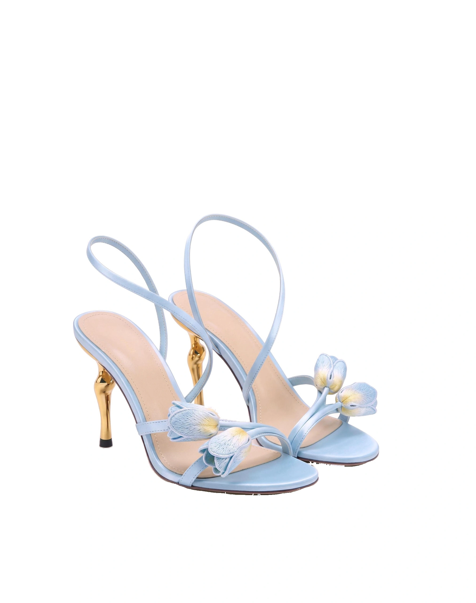 JW PEI Amara Tulip Embroidered Wraparound Heels in Light Blue JW PEI Amara Tulip Embroidered Wraparound Heels in Light Blue | Heels | Coveti