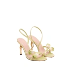 JW PEI Amara Tulip Embroidered Wraparound Heels in Pistachio Green | Heels | Coveti
