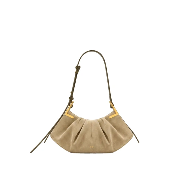 JW PEI Amelia Faux Suede Pleated Shoulder Bag in Light Brown Green | Shoulder & Crossbody Bags | Coveti