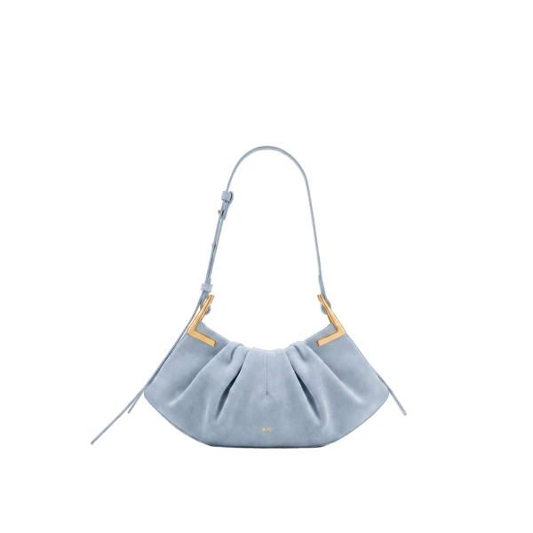 JW PEI Amelia Faux Suede Pleated Shoulder Bag in Sky Blue | Shoulder & Crossbody Bags | Coveti