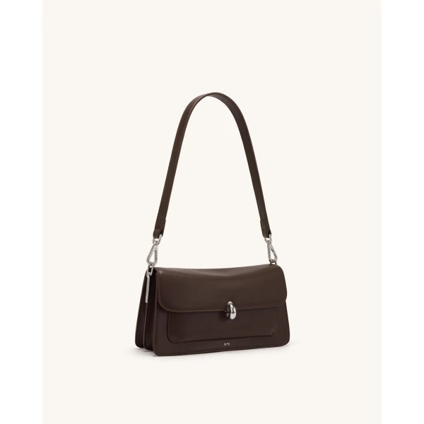JW PEI Amelie Front-Pocket Flap Shoulder Bag in Chocolate Brown | Shoulder & Crossbody Bags | Coveti