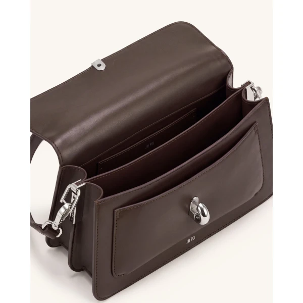 JW PEI Amelie Front-Pocket Flap Shoulder Bag in Chocolate Brown | Shoulder & Crossbody Bags | Coveti