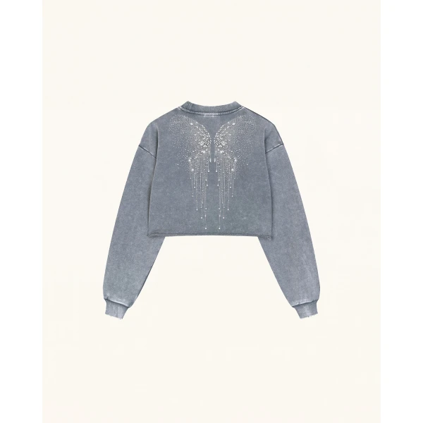 JW PEI Angelic Dripping Crystal Wings Sweatshirt in Ash Cloud | Tops | Coveti