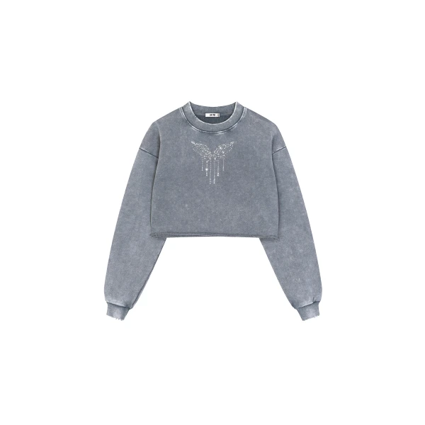 JW PEI Angelic Dripping Crystal Wings Sweatshirt in Ash Cloud | Tops | Coveti