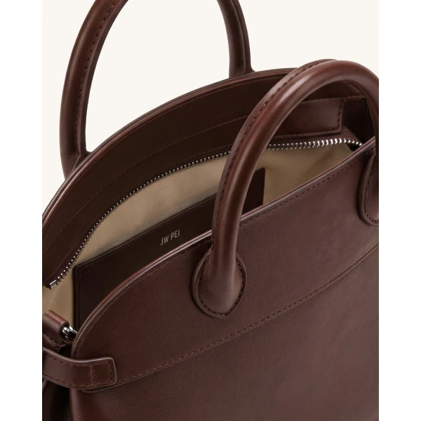 JW PEI Arden Curved Top Handle Bag in Dark Brown | Totes & Top-Handle Bags | Coveti