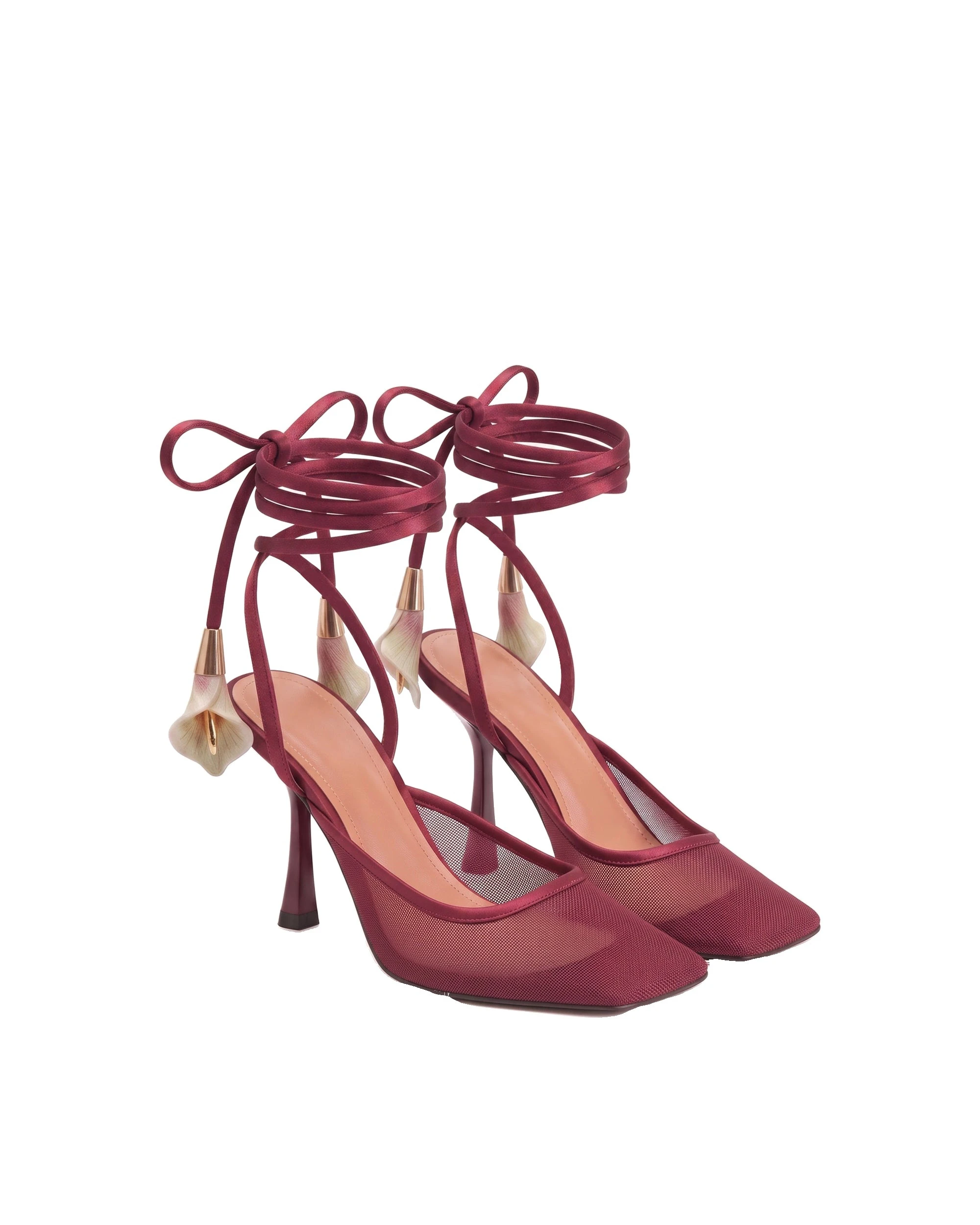 JW PEI Astrid Calla Lily Lace-Up Mesh Pumps in Burgundy JW PEI Astrid Calla Lily Lace-Up Mesh Pumps in Burgundy | Heels | Coveti