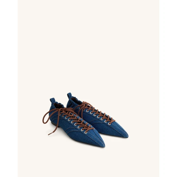 JW PEI Ava Lace-Up Flats in Denim Blue | Flats | Coveti