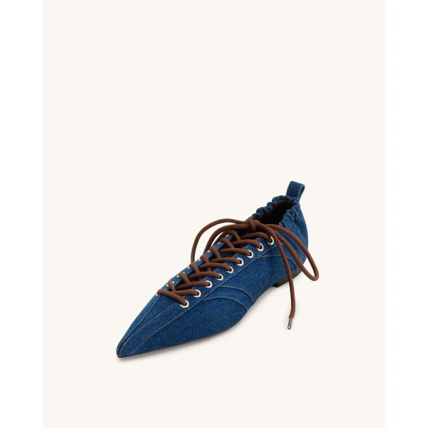JW PEI Ava Lace-Up Flats in Denim Blue | Flats | Coveti