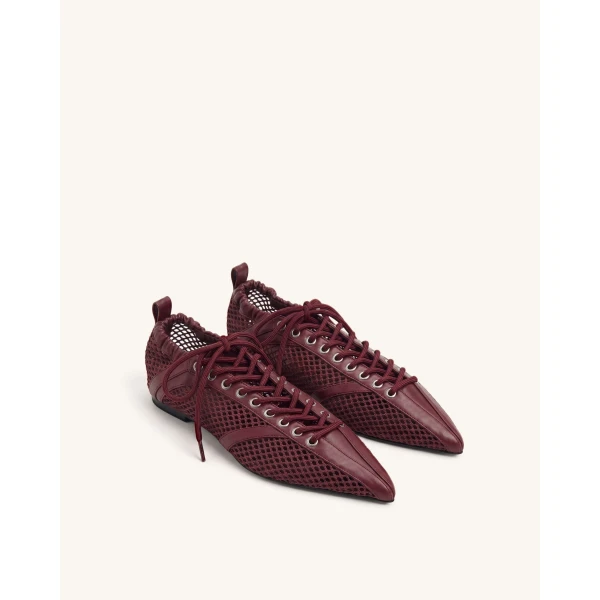 JW PEI Ava Lace-Up Mesh Flats in Burgundy | Flats | Coveti