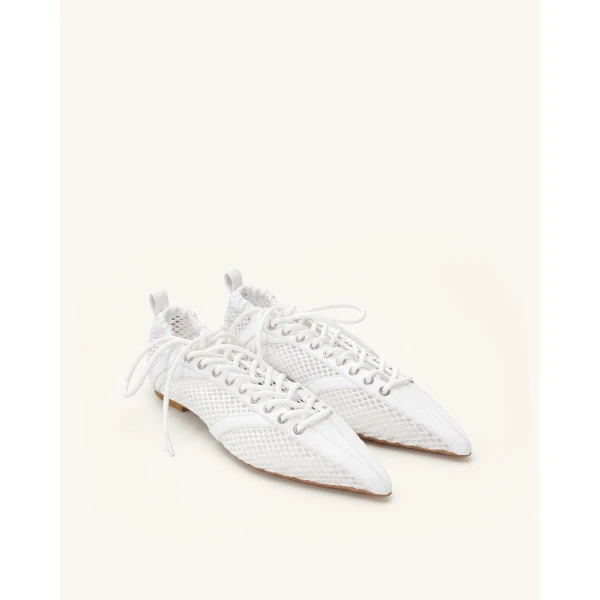 JW PEI Ava Lace-Up Mesh Flats in White | Flats | Coveti