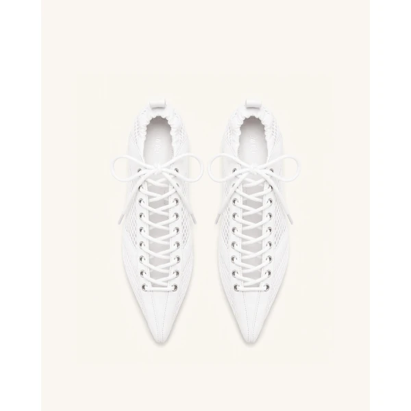 JW PEI Ava Lace-Up Mesh Flats in White | Flats | Coveti