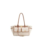 JW PEI Avery Canvas Double Pocket Buckle Tote Bag in Ivory & Brown | Totes & Top-Handle Bags | Coveti