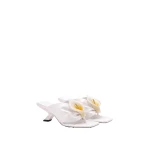 JW PEI Bianca Calla Lily Ruched Toe-Post Heeled Sandals in White | Sandals | Coveti