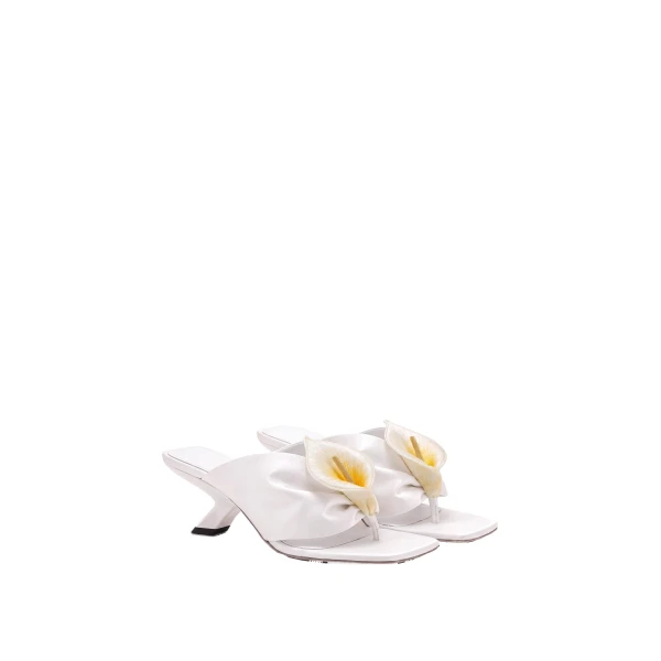 JW PEI Bianca Calla Lily Ruched Toe-Post Heeled Sandals in White | Sandals | Coveti