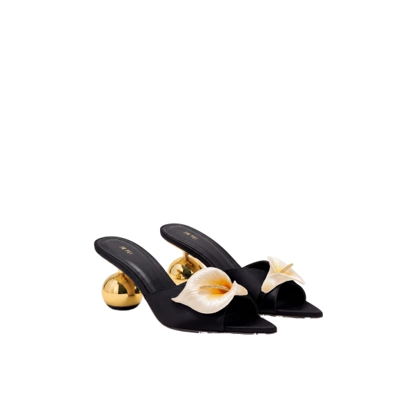 JW PEI Bianca Calla Lily Sphere Heel Mules in Black | Mules | Coveti