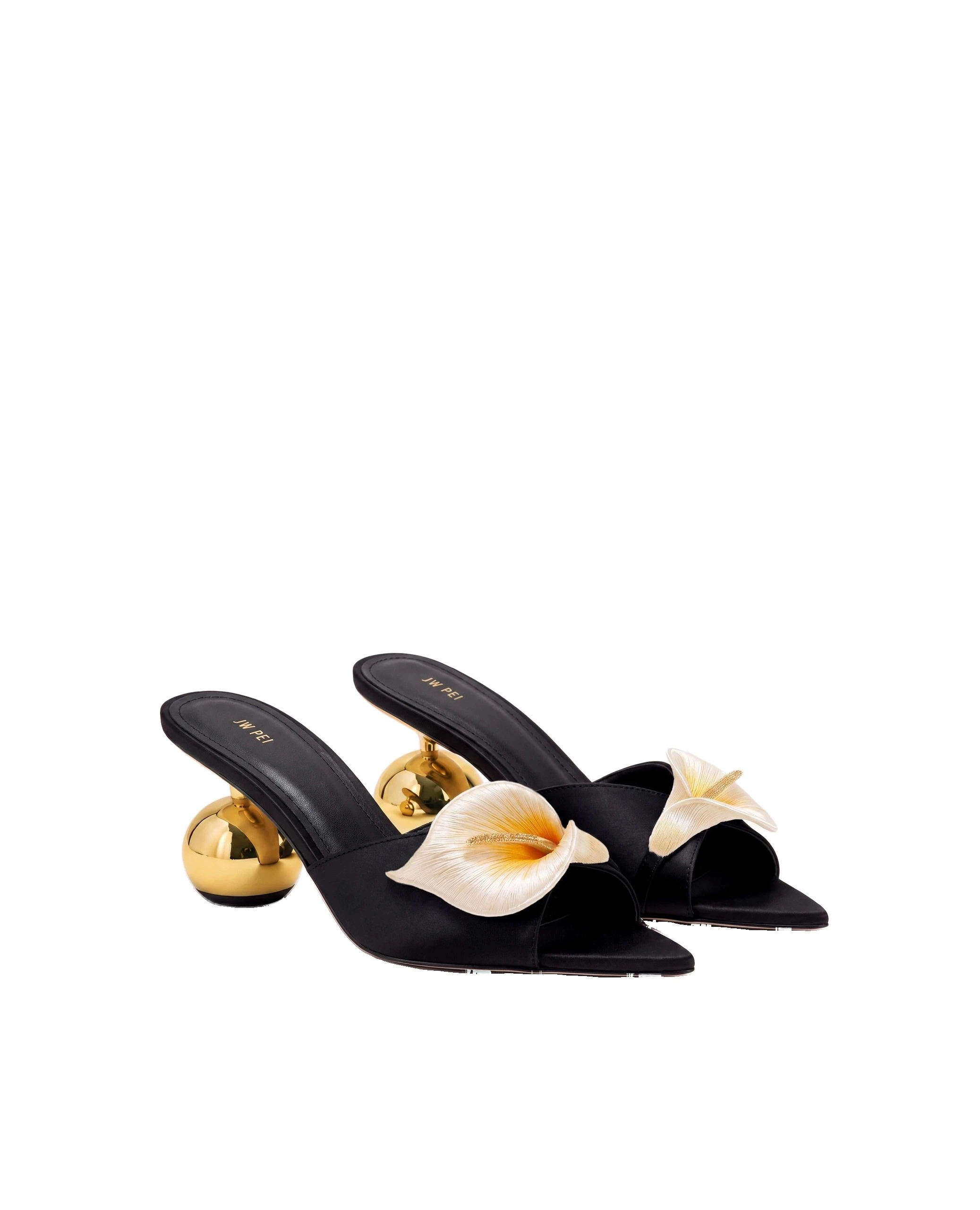 JW PEI Bianca Calla Lily Sphere Heel Mules in Black JW PEI Bianca Calla Lily Sphere Heel Mules in Black | Mules | Coveti