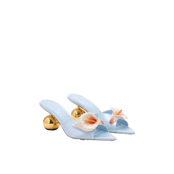 JW PEI Bianca Calla Lily Sphere Heel Mules in Blue | Mules | Coveti