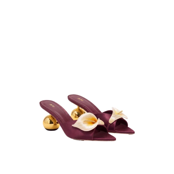 JW PEI Bianca Calla Lily Sphere Heel Mules in Burgundy | Mules | Coveti