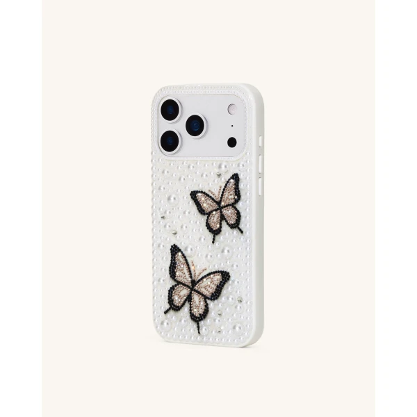 JW PEI Butterfly Pearl Embellished Phone Case in White | Phone Cases | Coveti
