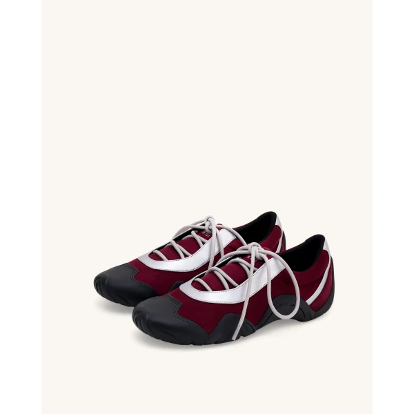 JW PEI Caitlin Faux Suede Lace-up Ballerina Sneakers in Burgundy & Light Grey | Sneakers | Coveti