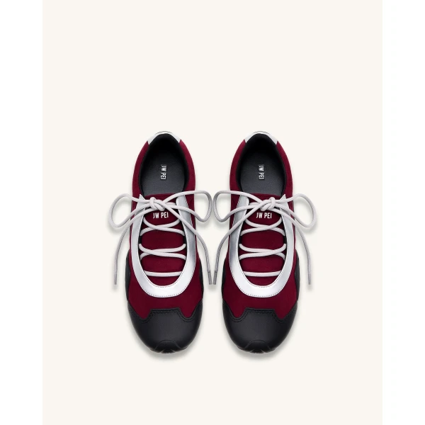 JW PEI Caitlin Faux Suede Lace-up Ballerina Sneakers in Burgundy & Light Grey | Sneakers | Coveti