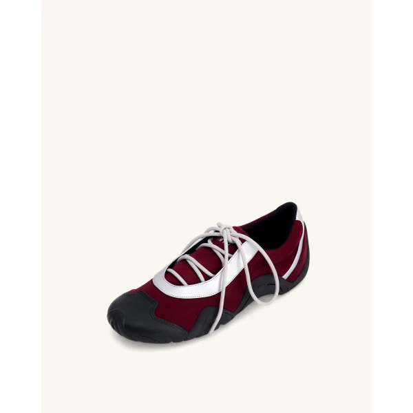JW PEI Caitlin Faux Suede Lace-up Ballerina Sneakers in Burgundy & Light Grey | Sneakers | Coveti