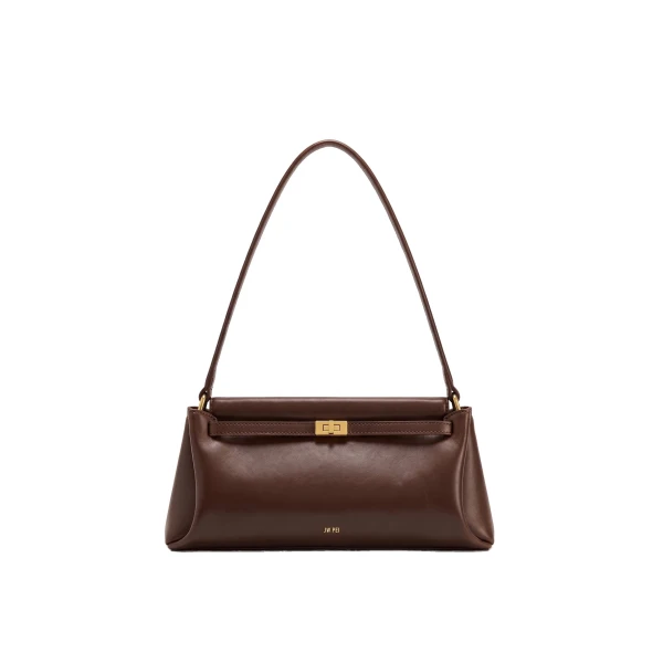 JW PEI Carmen East-West Buckle Shoulder Bag in Dark Brown | Shoulder & Crossbody Bags | Coveti