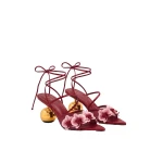JW PEI Celia Orchid Embroidered Sphere Heel Lace-Up Sandals in Burgundy | Sandals | Coveti