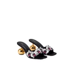 JW PEI Celia Orchid Embroidered Sphere Heel Mules in Black | Mules | Coveti