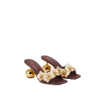 JW PEI Celia Orchid Embroidered Sphere Heel Mules in Brown | Mules | Coveti