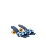 JW PEI Celia Orchid Embroidered Sphere Heel Mules in Denim Blue | Mules | Coveti