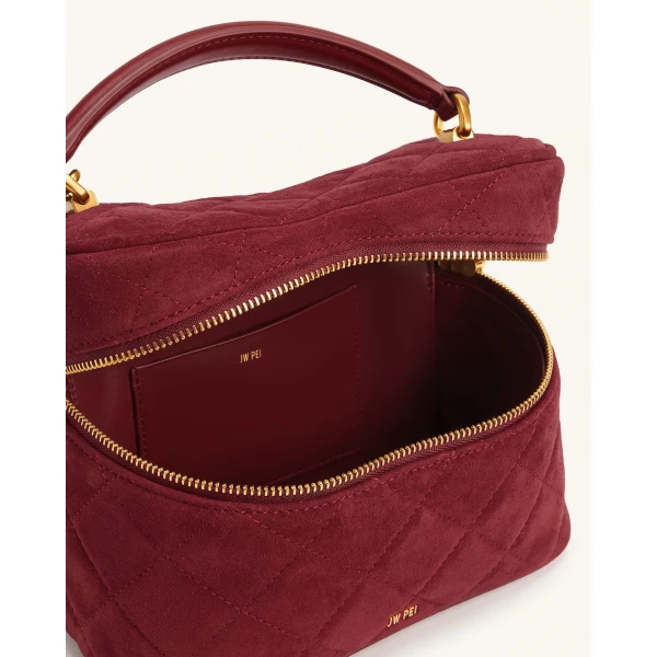 JW PEI Cleo Quilted Faux Suede Top Handle Satchel in Burgundy | Totes & Top-Handle Bags | Coveti