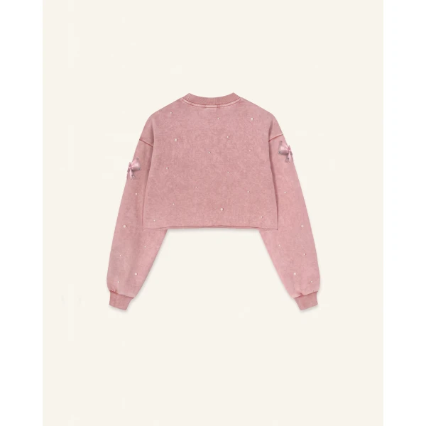 JW PEI Coquette 3D Satin Bow Pearl Sweatshirt in Vintage Pink | Tops | Coveti