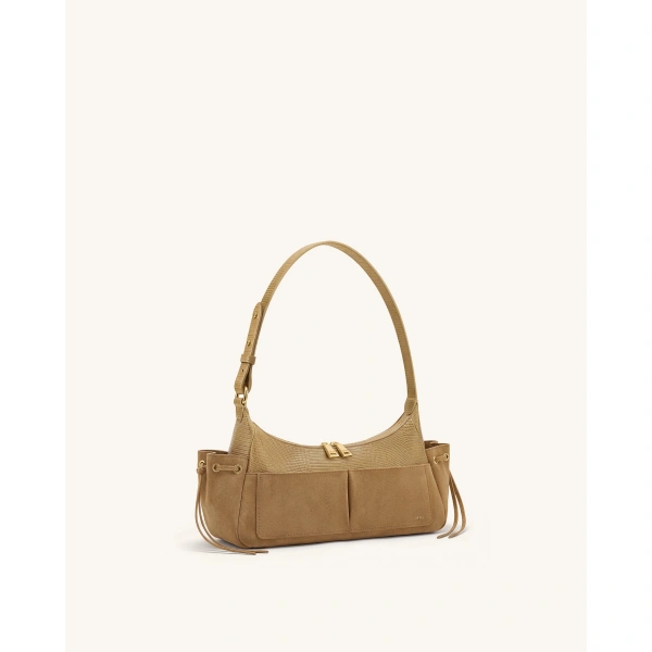 JW PEI Corinne Lizard-Embossed Faux Suede Shoulder Bag in Khaki | Shoulder & Crossbody Bags | Coveti