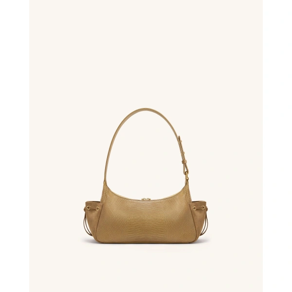 JW PEI Corinne Lizard-Embossed Faux Suede Shoulder Bag in Khaki | Shoulder & Crossbody Bags | Coveti