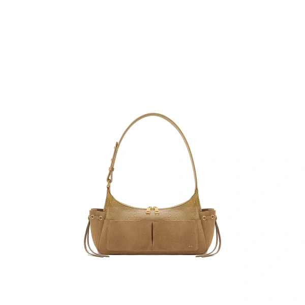 JW PEI Corinne Lizard-Embossed Faux Suede Shoulder Bag in Khaki | Shoulder & Crossbody Bags | Coveti