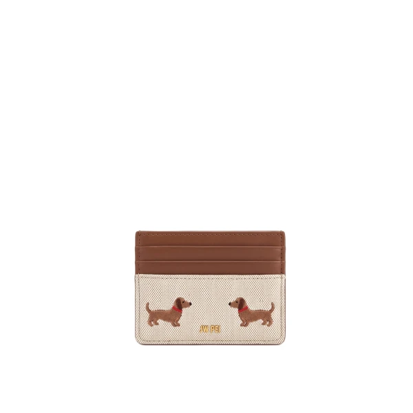 JW PEI Dachshund Embroidered Canvas Card Holder in Beige | Wallets & Purses | Coveti