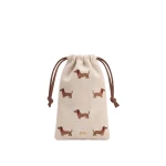 JW PEI Dachshund Embroidered Canvas Drawstring Phone Bag in Beige | Bucket Bags | Coveti